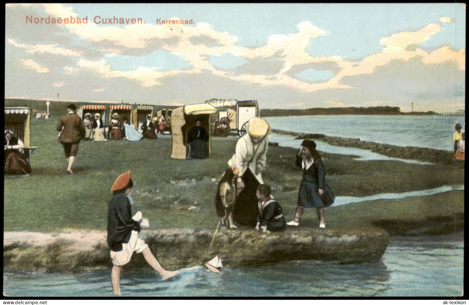 Ansichtskarte Cuxhaven Personen Im Strandkorb, Karrenbad 1911 - Cuxhaven
