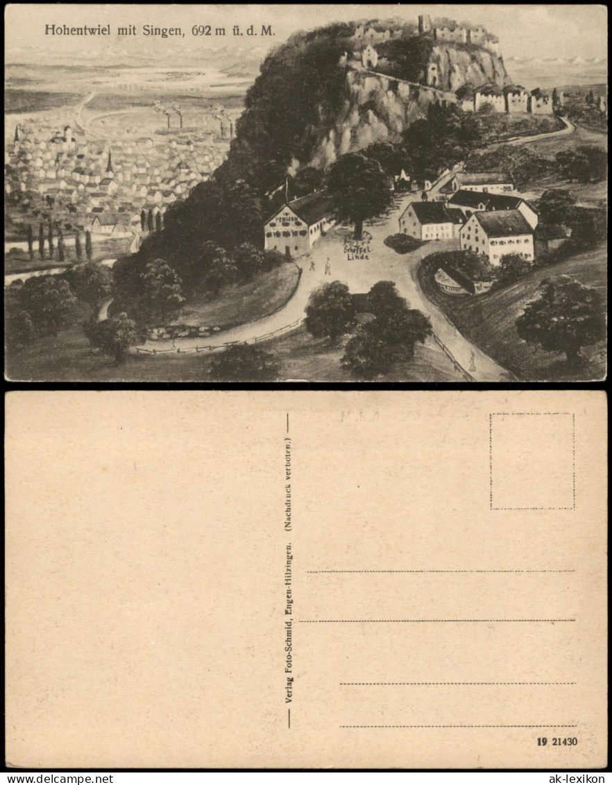 Singen (Hohentwiel) Panorama-Ansicht (künstlerische Darstellung) 1910 - Singen A. Hohentwiel