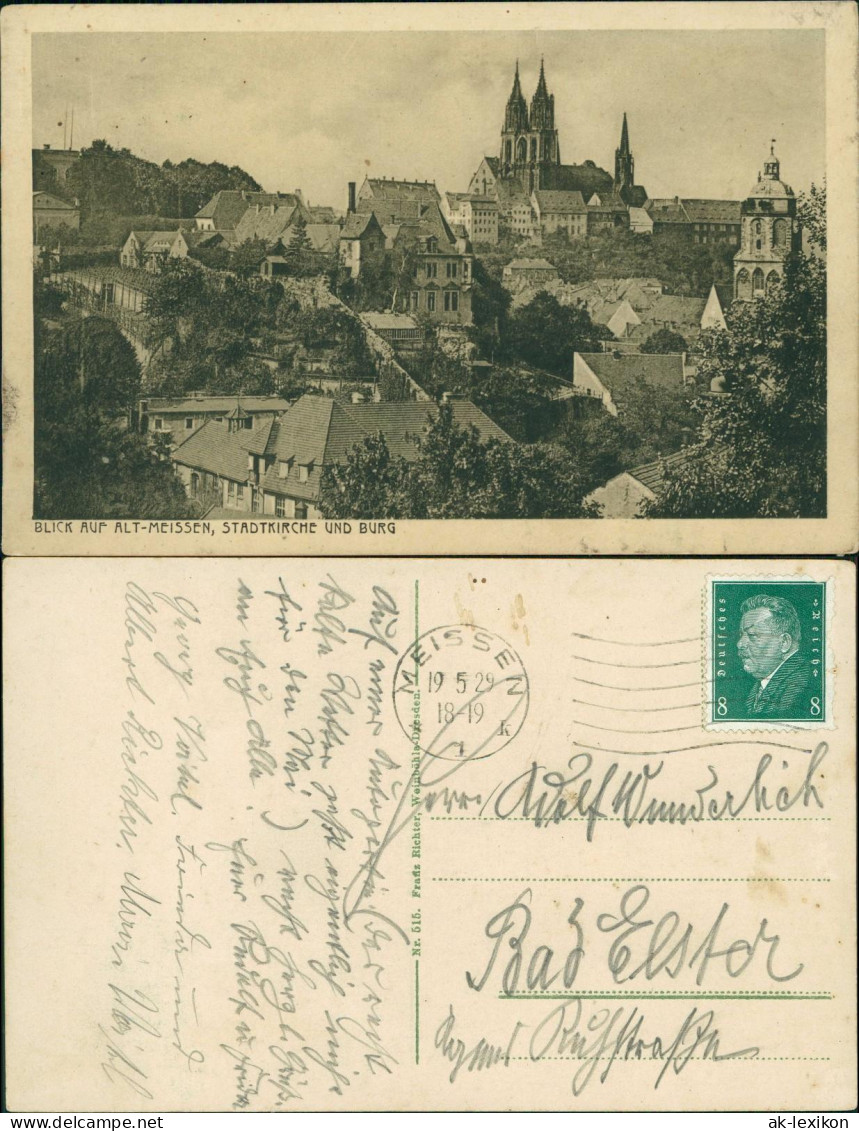 Meißen Panorama-Ansicht BLICK AUF ALT-MEISSEN, STADTKIRCHE UND BURG 1929 - Meissen