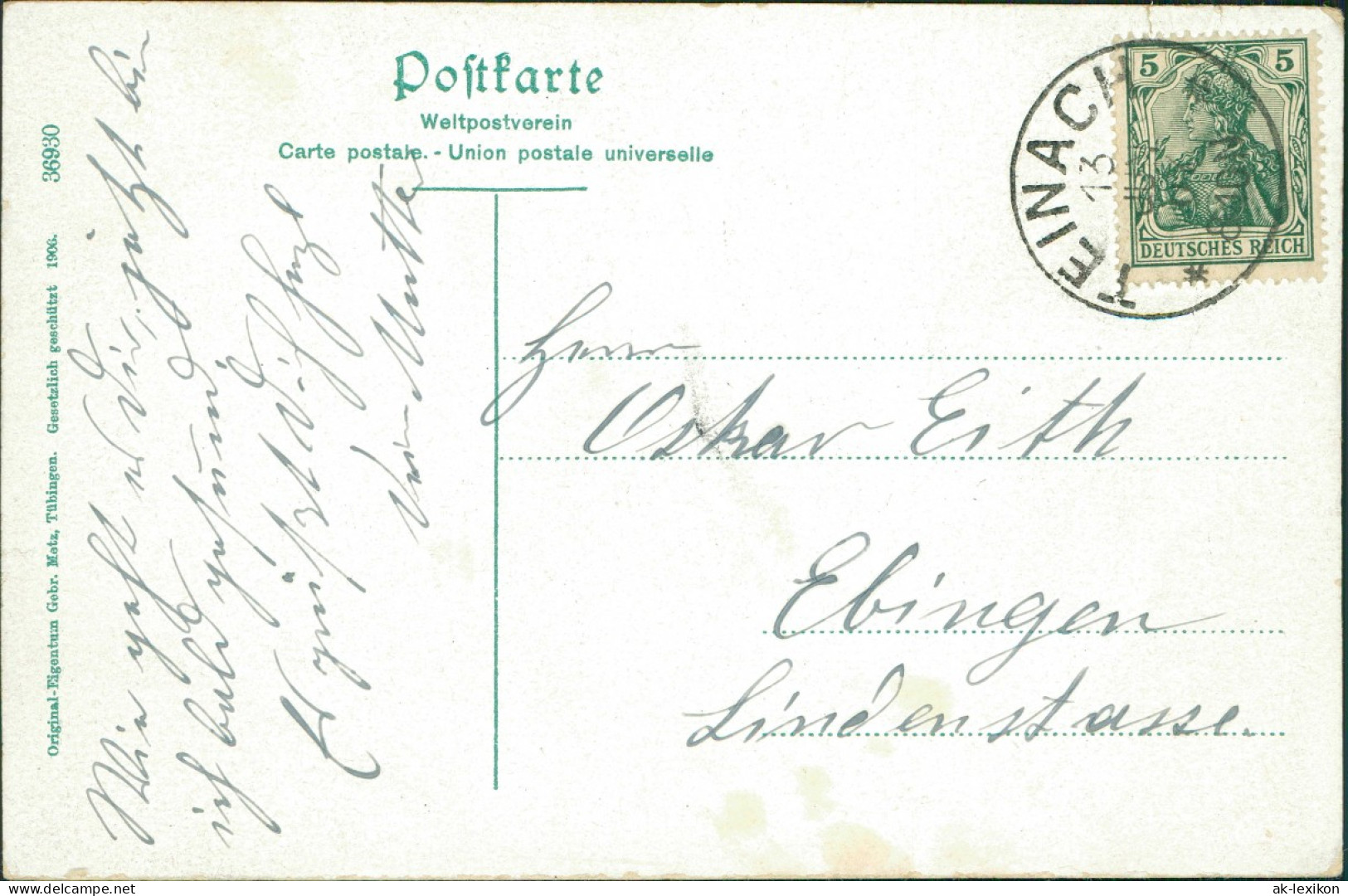 Ansichtskarte Bad Teinach-Zavelstein Burgruine 1913 Stempel  Nach Ebingen - Bad Teinach