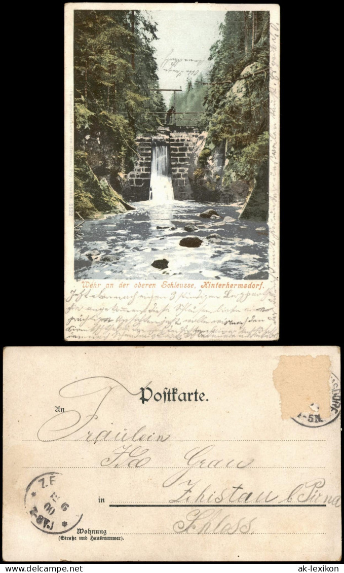 Ansichtskarte Hinterhermsdorf-Sebnitz Wehr An Der Oberen Schleuse 1900 - Hinterhermsdorf