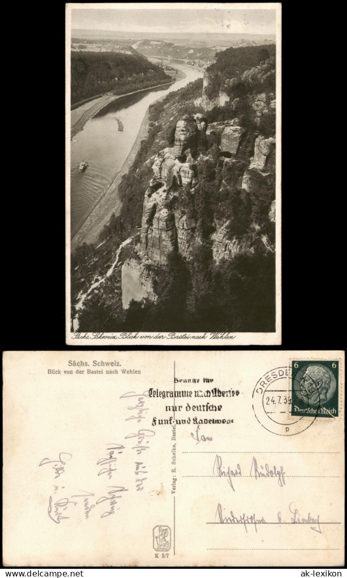 Ansichtskarte Rathen Blick Vom Basteifelsen - Dampfer 1928 - Rathen