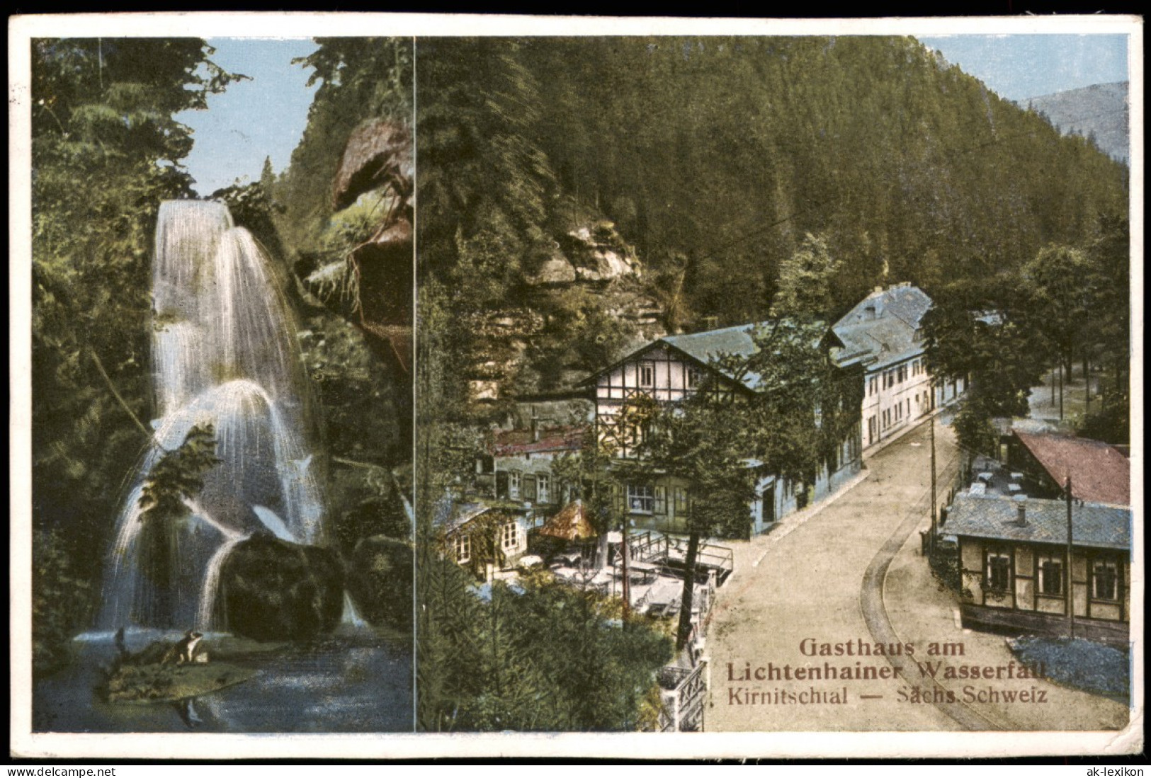 Ansichtskarte Lichtenhain-Sebnitz Lichtenhainer Wasserfall, Hotel 2 Bild 1924 - Kirnitzschtal