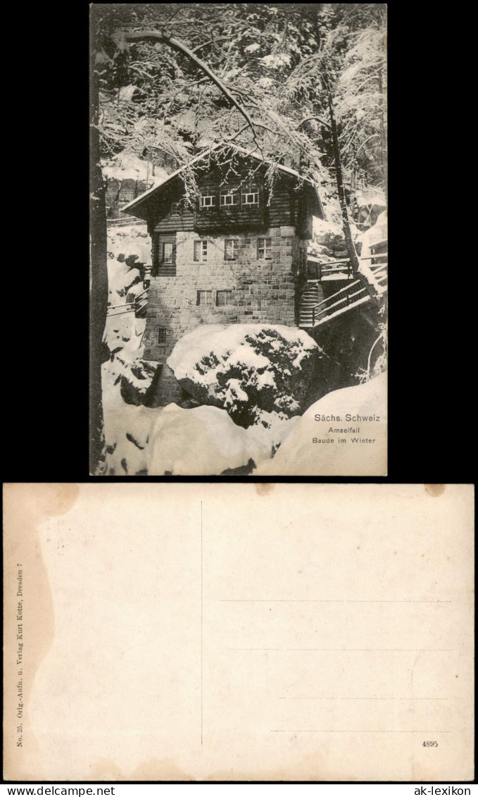 Ansichtskarte Rathen Amselfall (Elbsandsteingebirge) Baude Im Winter 1912 - Rathen
