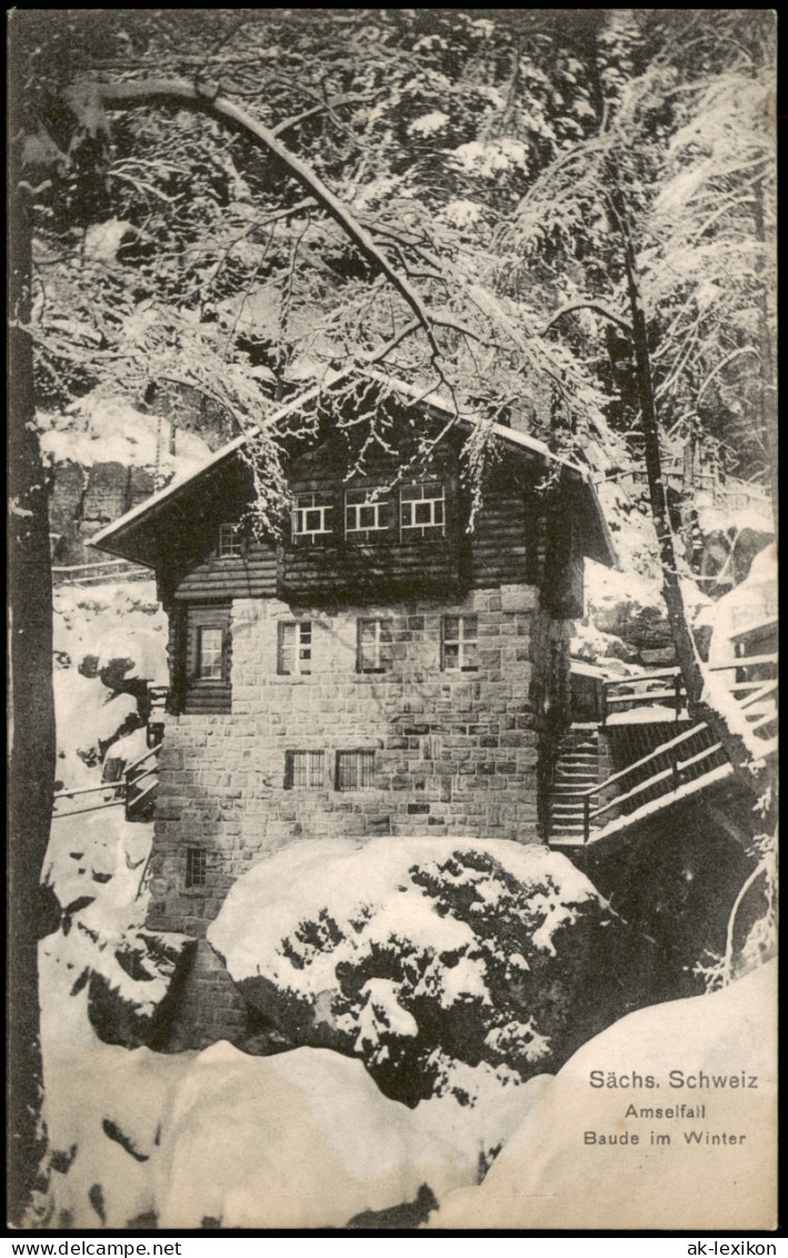 Ansichtskarte Rathen Amselfall (Elbsandsteingebirge) Baude Im Winter 1912 - Rathen