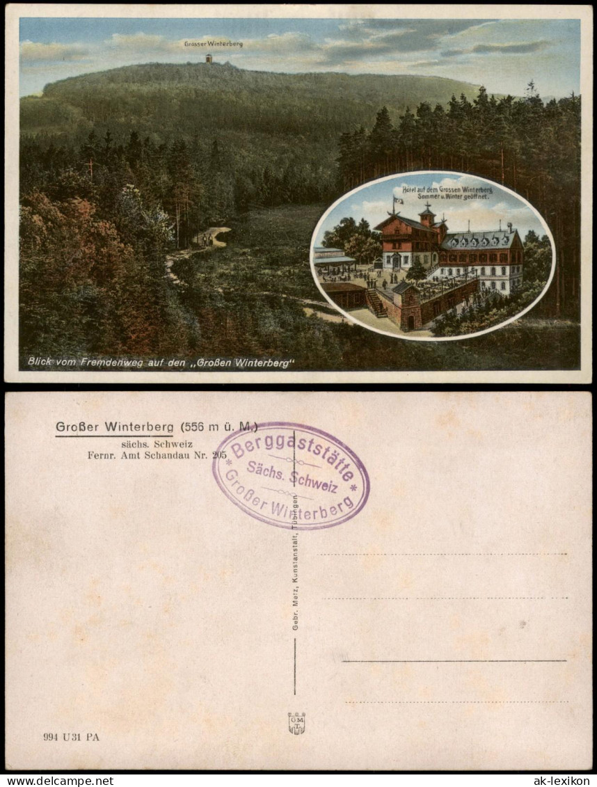 Ansichtskarte Schmilka 2 Bild Großer Winterberg, Wirtschaft 1922 - Schmilka