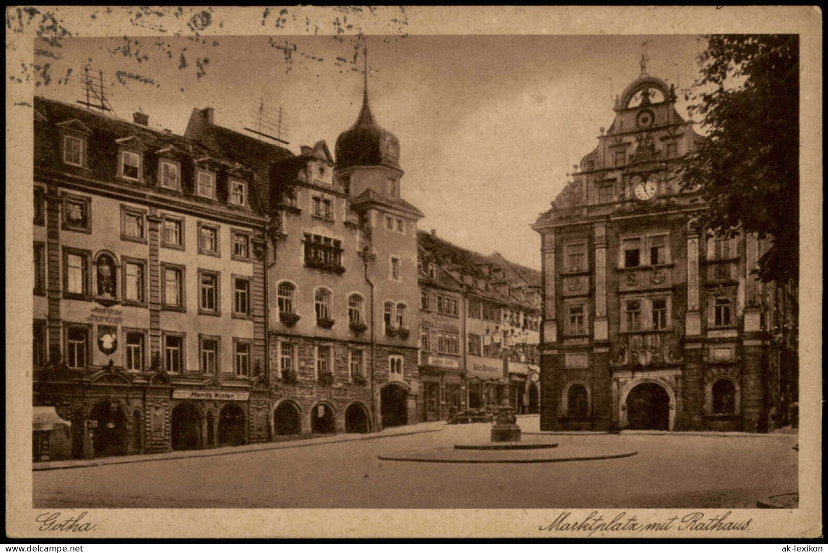 Ansichtskarte Gotha Marktplatz, Rathaus, Geschäfte 1931 - Gotha