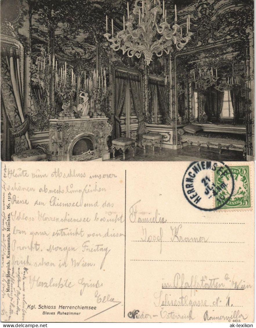 Ansichtskarte Chiemsee Herrenchiemsee Schloss Blaues Ruhezimmer 1910 - Chiemgauer Alpen