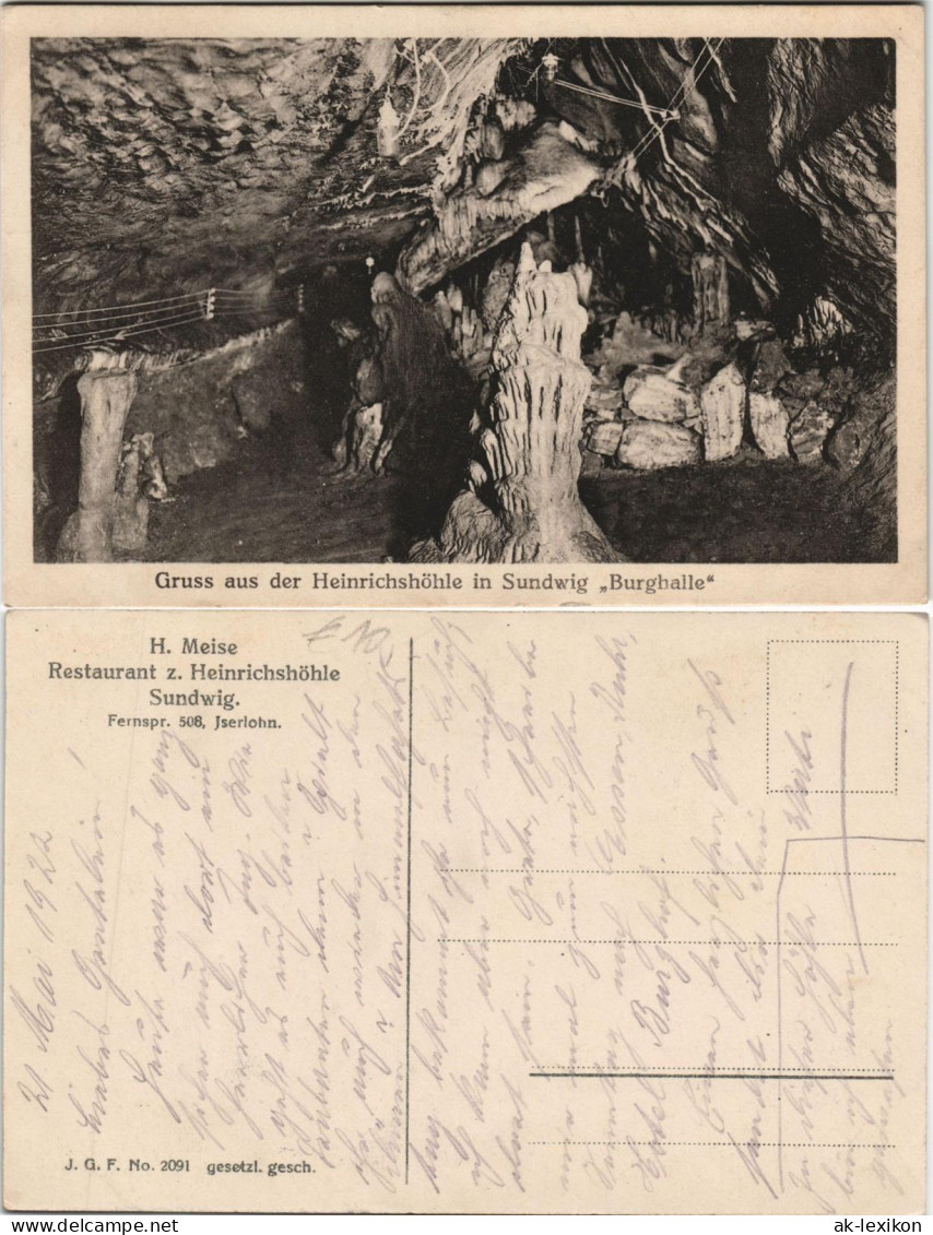 Iserlohn Umland-Ansicht Heinrichshöhle In Sundwig „Burghalle“ 1922 - Iserlohn