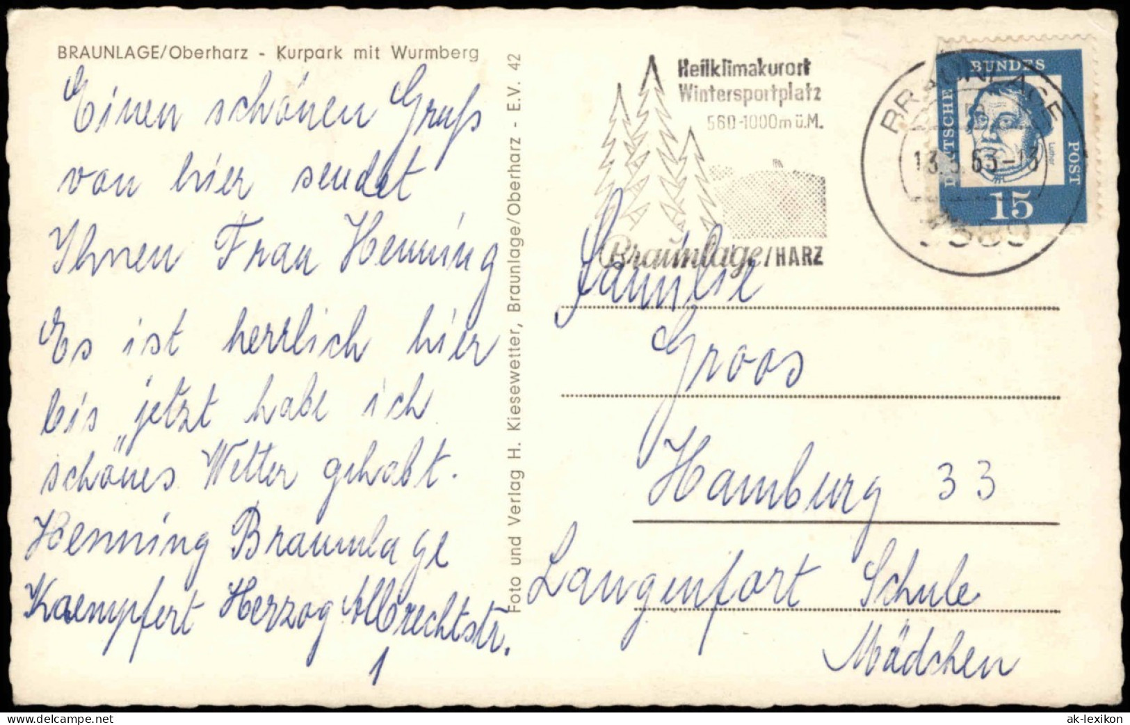 Ansichtskarte Braunlage Panorama Oberharz Kurpark Mit Wurmberg 1963 - Braunlage