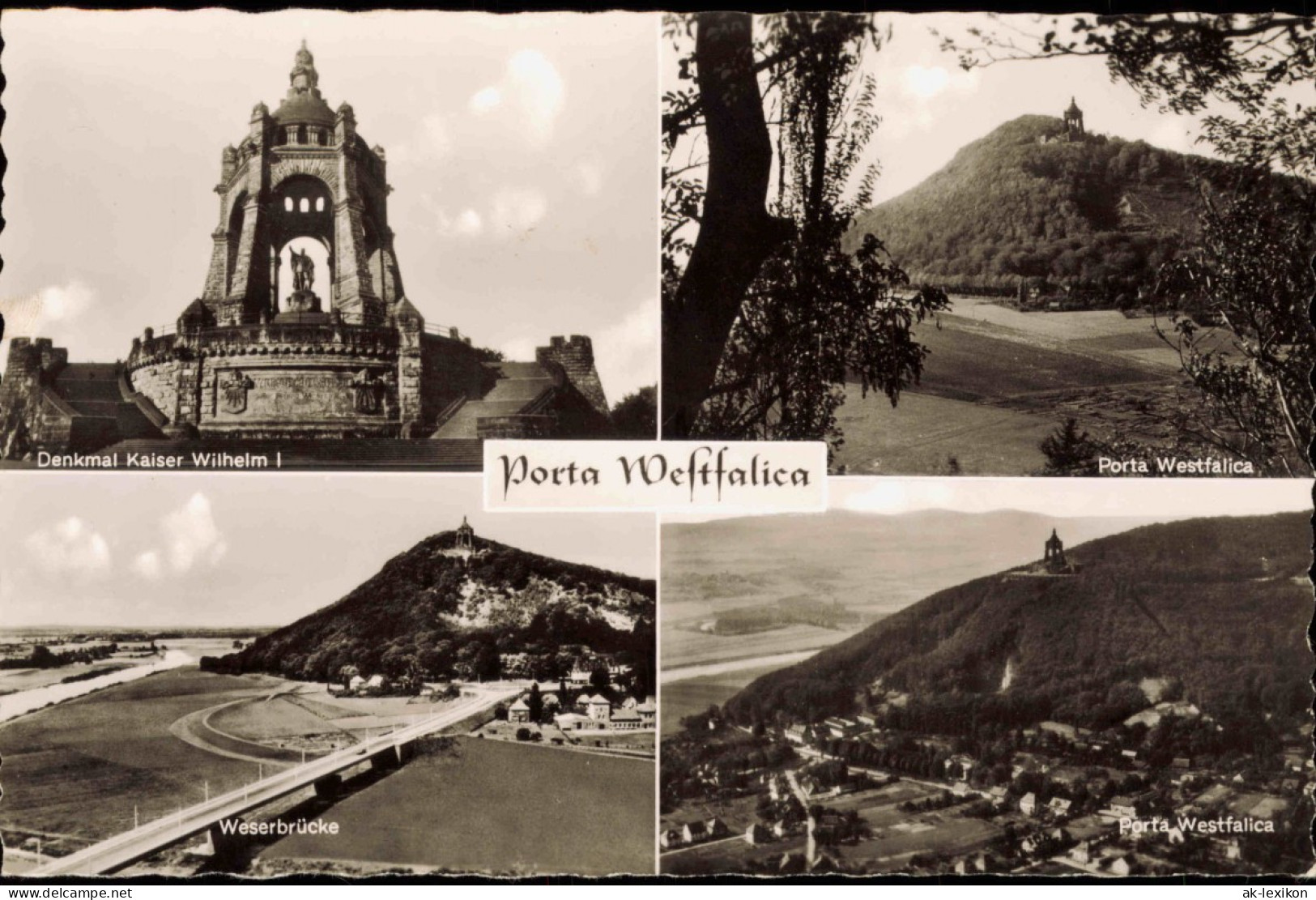Porta Westfalica Mehrbildkarte Mit Panorama-Ansicht, Denkmal, Weser-Brücke 1960 - Porta Westfalica