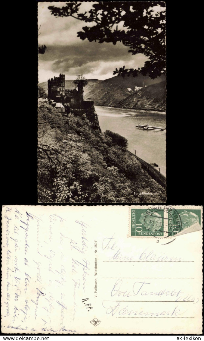 Bingen Am Rhein Rhein Schiff Passiert Burg Schloss Rheinstein 1960 - Bingen