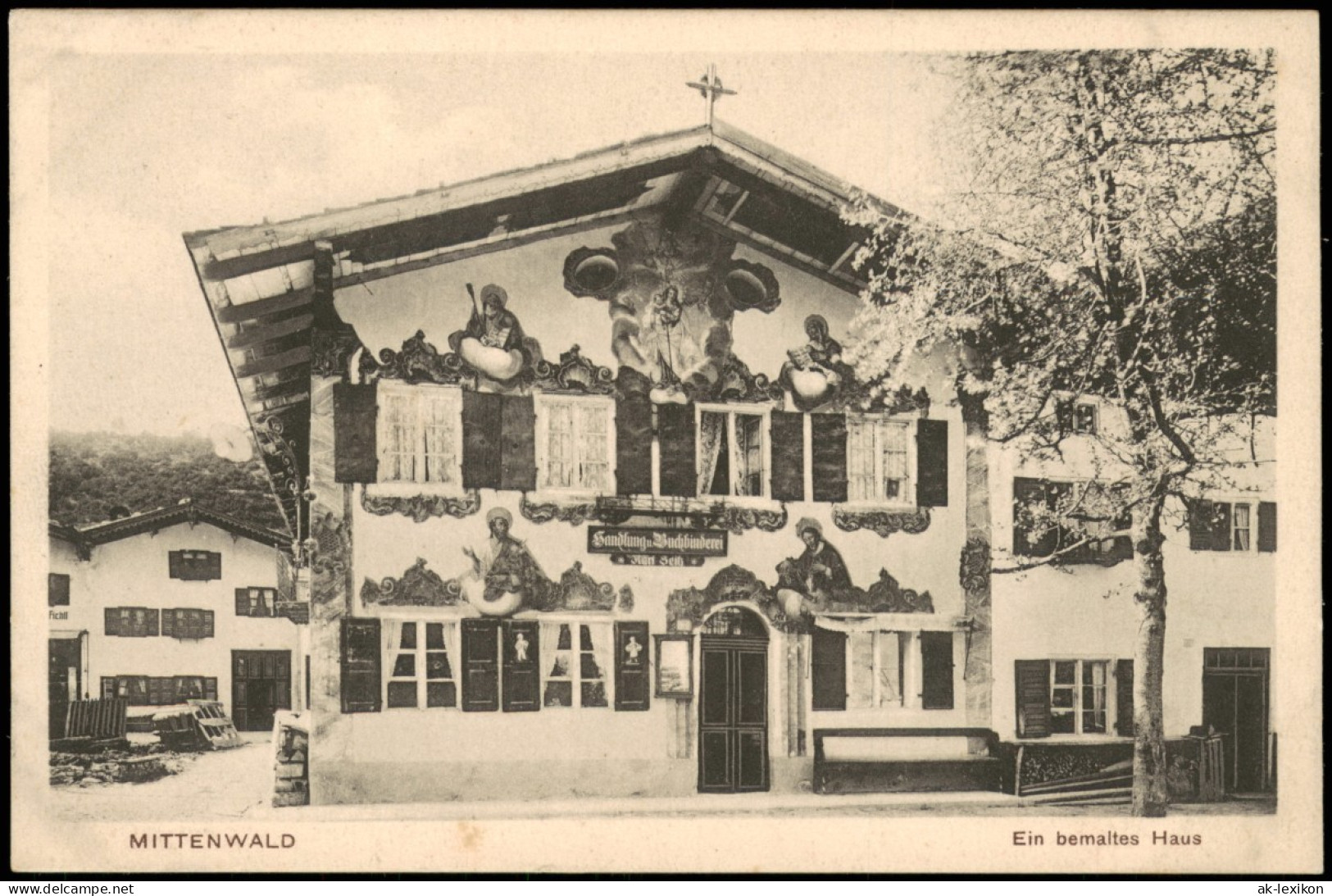 Ansichtskarte Mittenwald Bemaltes Haus - Handlung Und Buchbinderei 1926 - Mittenwald