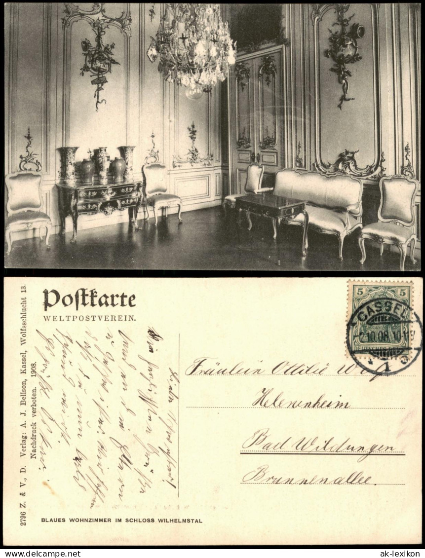 Ansichtskarte Kassel Cassel Schloss Wilhelmsthal - Blaues Wohnzimmer 1908 - Kassel