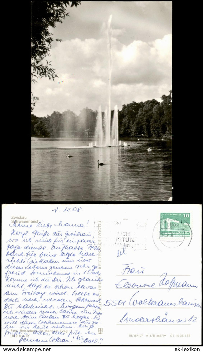 Ansichtskarte Zwickau Schwanenteich, Fontäne - Fotokarte 1979 - Zwickau