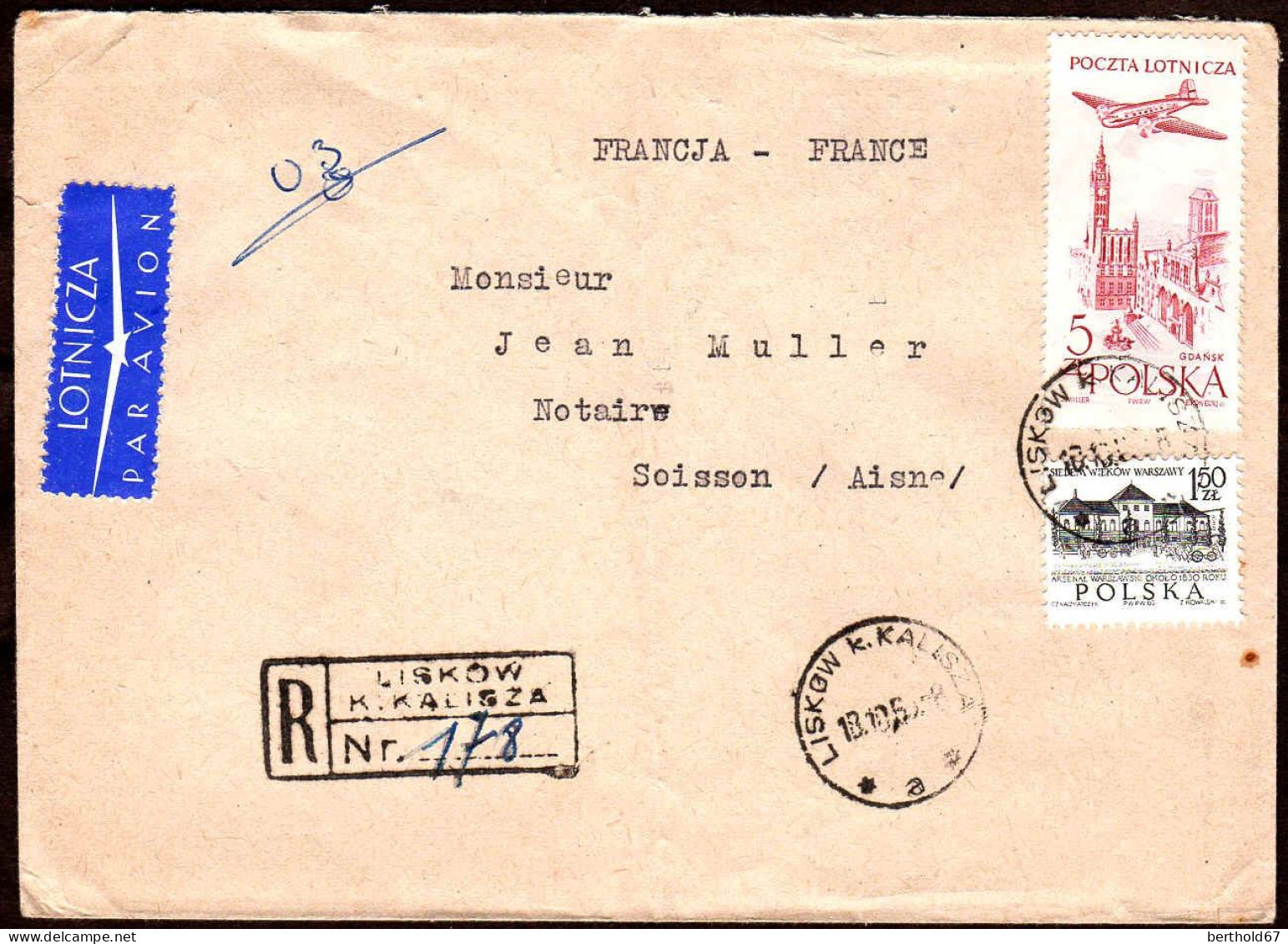 Pologne Avion Obl Yv:46 Mi:1080 Gdansk (TB Cachet Rond) Lettre Recommandée - Unused Stamps