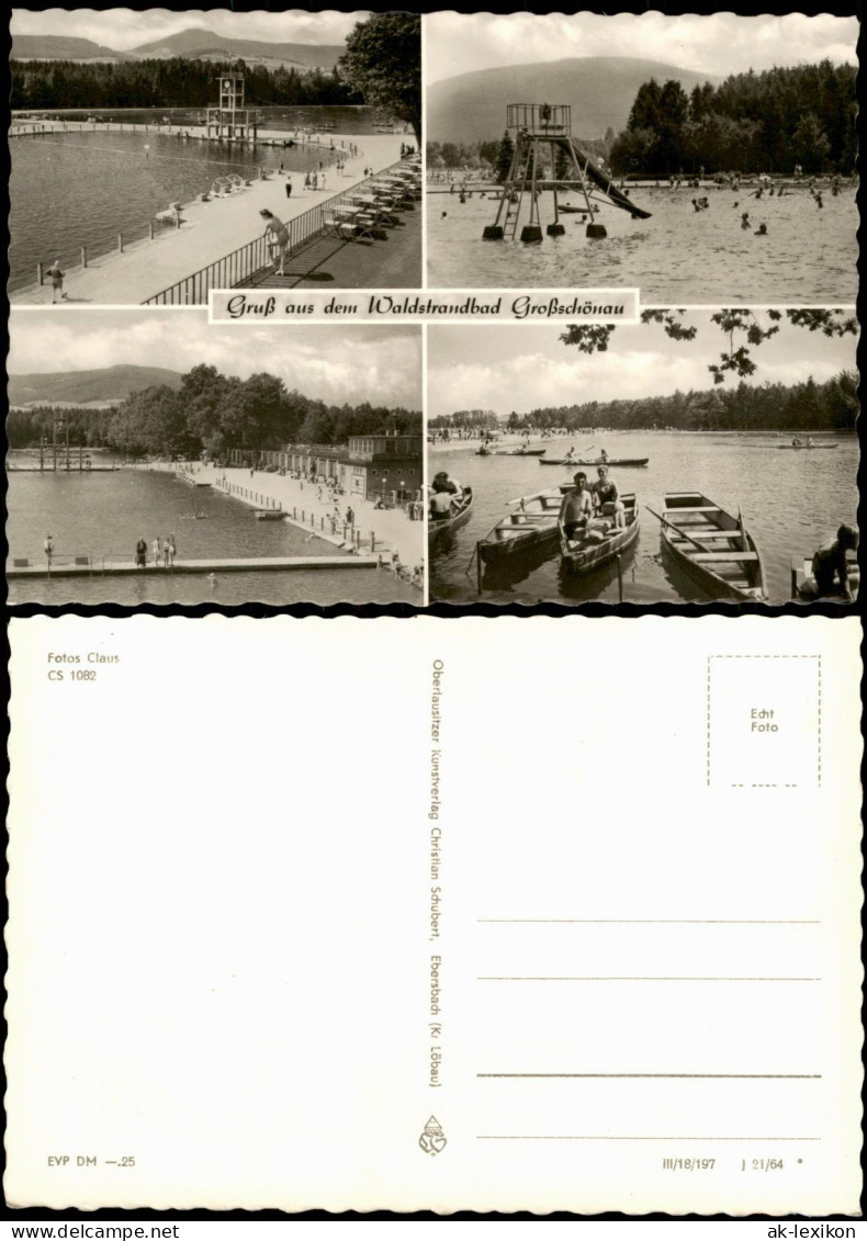 Großschönau (Sachsen) DDR Mehrbildkarte Waldstrandbad 4 Foto-Ansichten 1964 - Grossschönau (Sachsen)