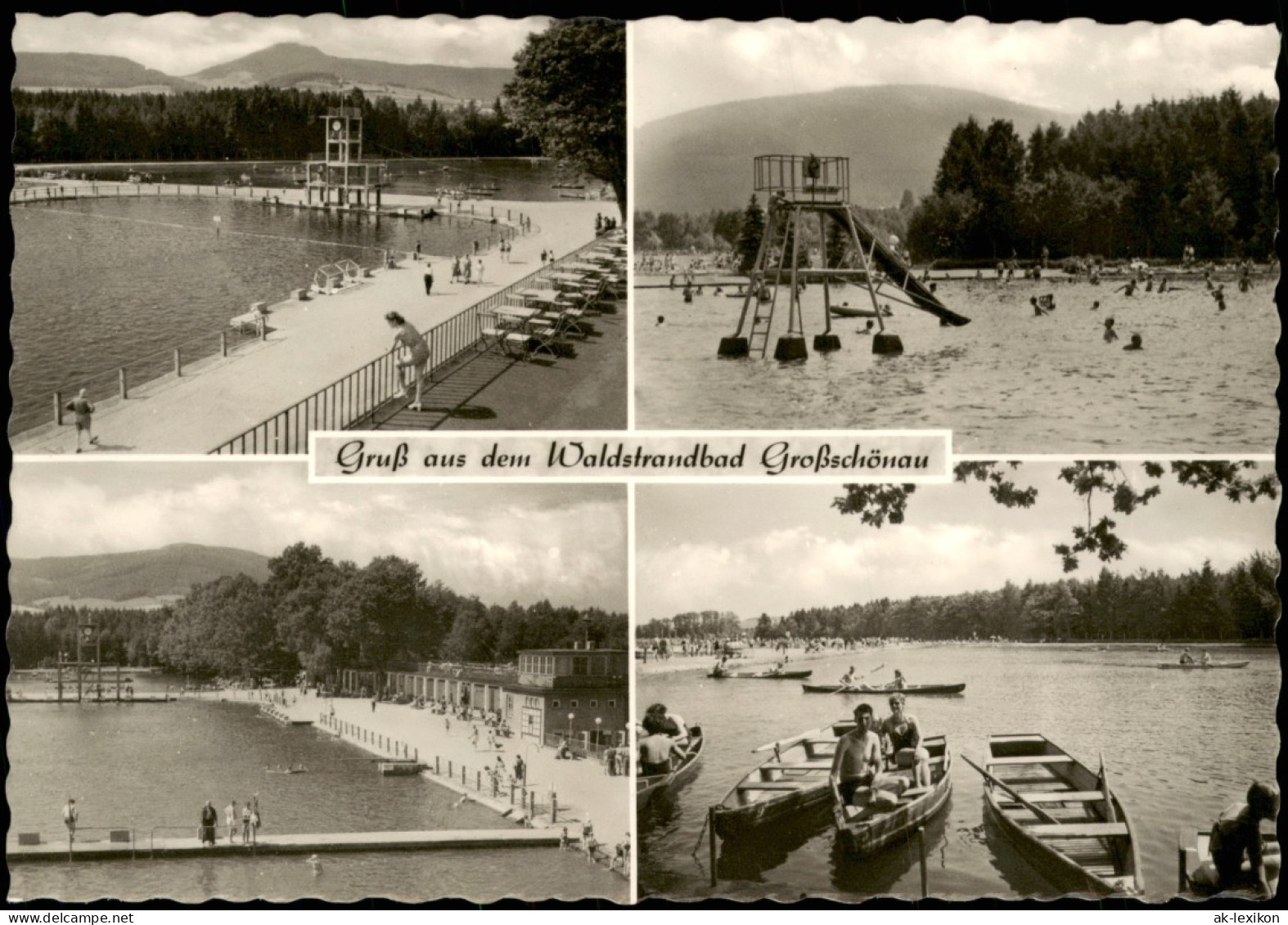 Großschönau (Sachsen) DDR Mehrbildkarte Waldstrandbad 4 Foto-Ansichten 1964 - Grossschönau (Sachsen)