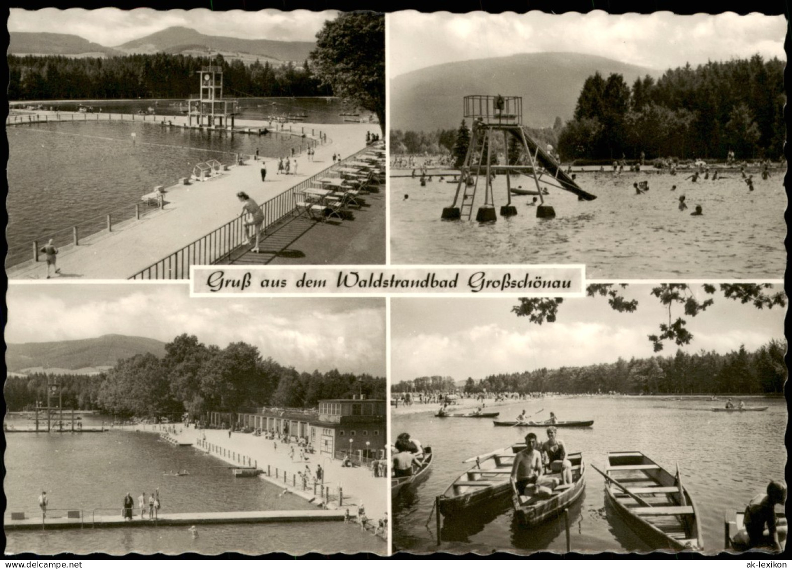 Großschönau (Sachsen) DDR Mehrbildkarte Waldstrandbad 4 Foto-Ansichten 1964 - Grossschoenau (Sachsen)