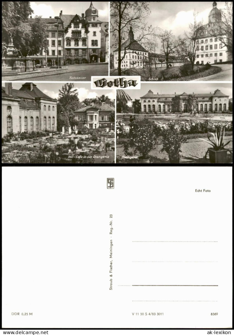 Gotha DDR Mehrbild-AK Ratskeller, Schloss, HO-Cafe Orangerie 1983 - Gotha