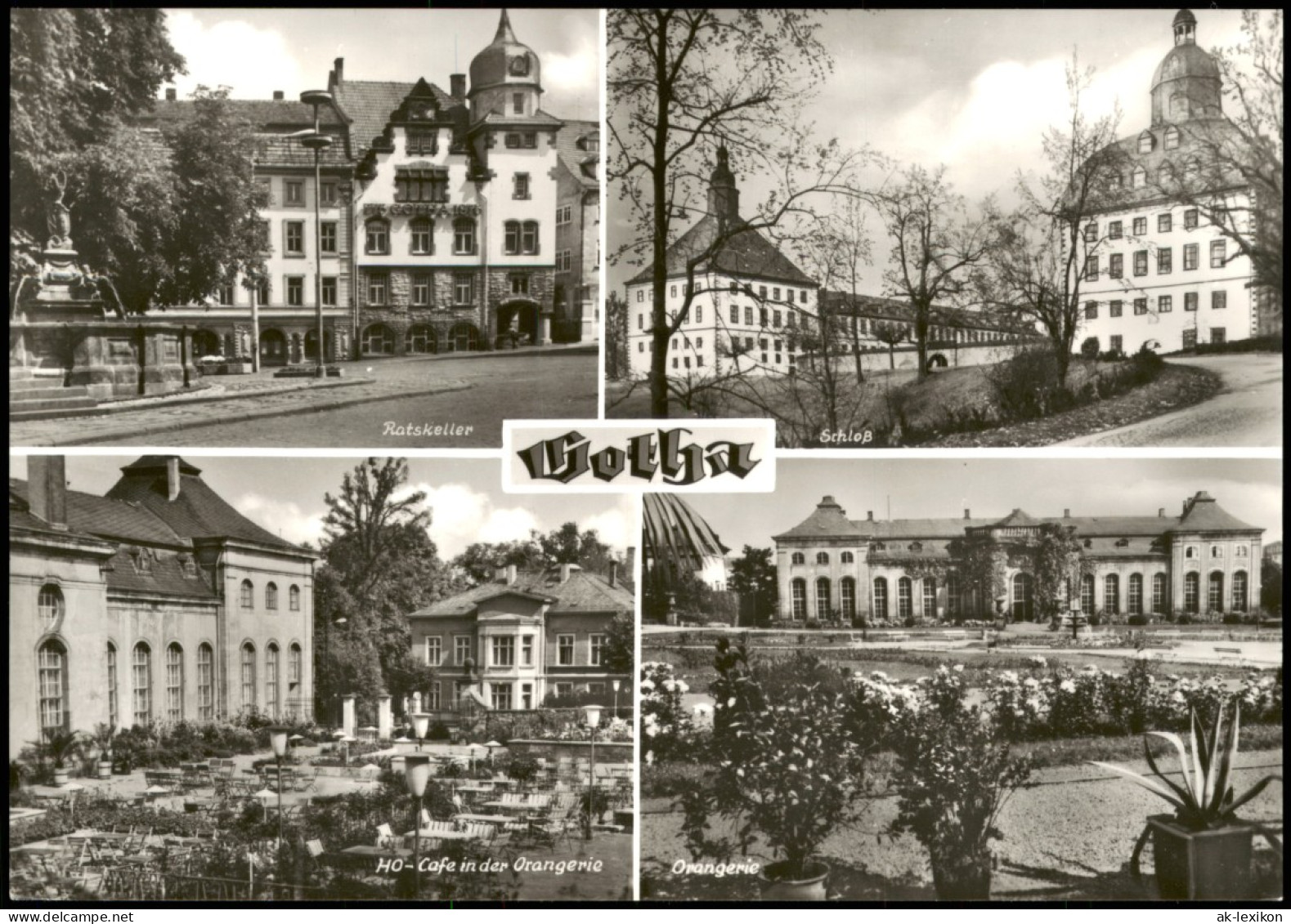 Gotha DDR Mehrbild-AK Ratskeller, Schloss, HO-Cafe Orangerie 1983 - Gotha