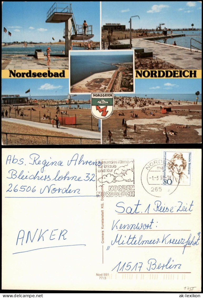Ansichtskarte Norddeich-Norden Mehrbild: Luftbild, Schwimmbad, Strand 1977 - Norden