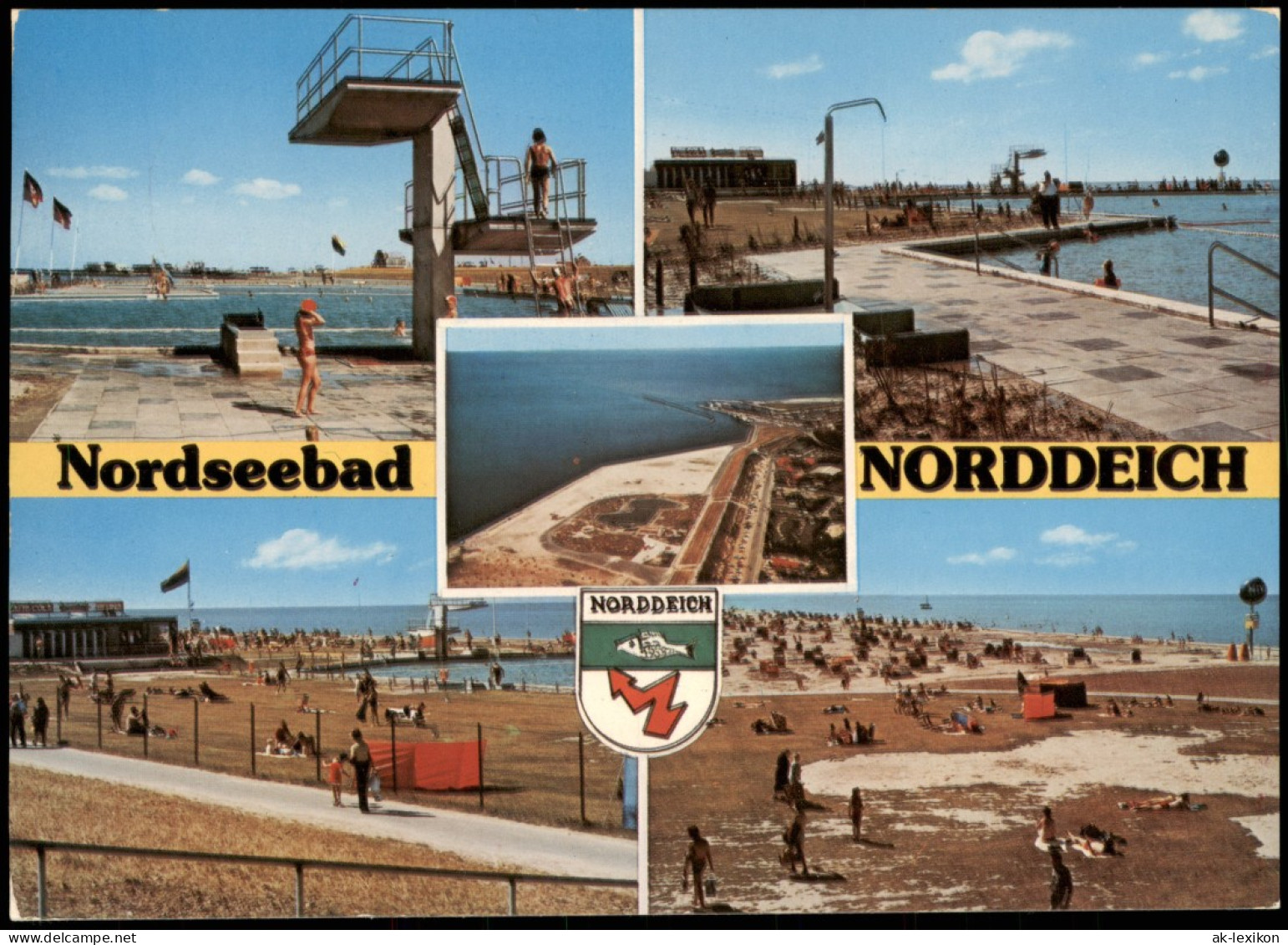 Ansichtskarte Norddeich-Norden Mehrbild: Luftbild, Schwimmbad, Strand 1977 - Norden