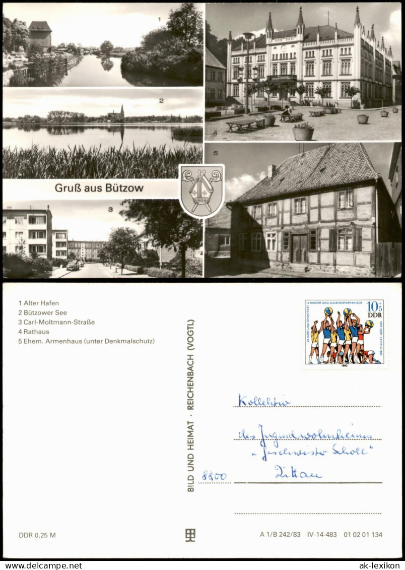 Ansichtskarte Bützow MB: Stadt, Hafen, Carl-Moltmann-Straße 1983 - Buetzow