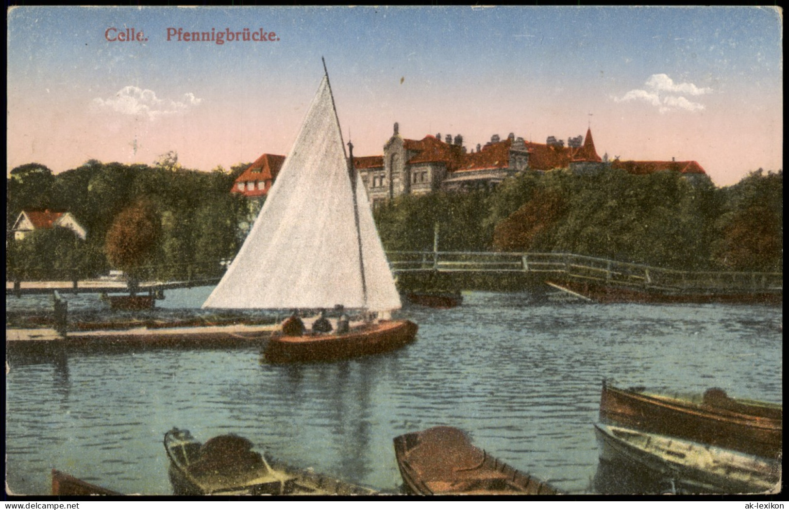Ansichtskarte Celle Pfennigbrücke, Segelboote 1918 - Celle