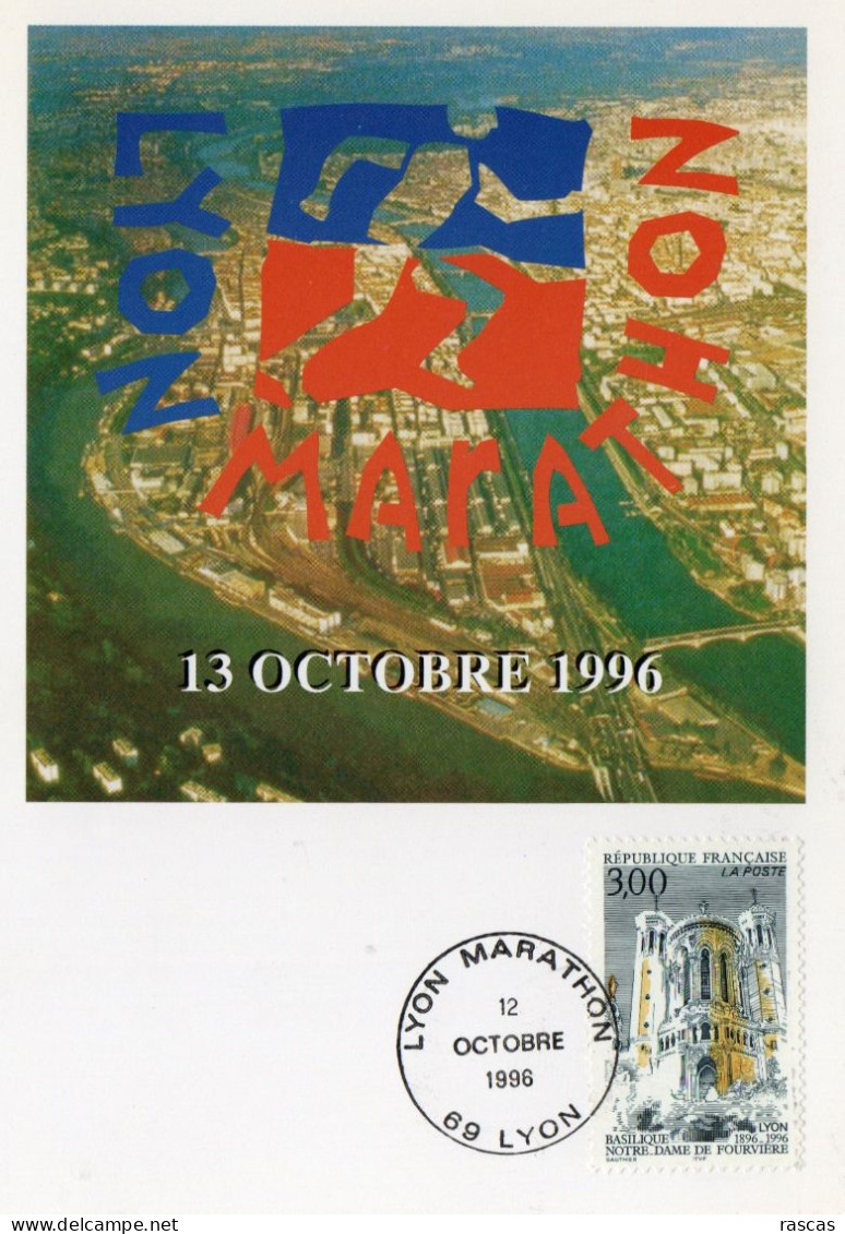 CLB - ATHLETISME - CPM - SOUVENIR PHILATELIQUE - LYON MARATHON 1996 - Atletismo