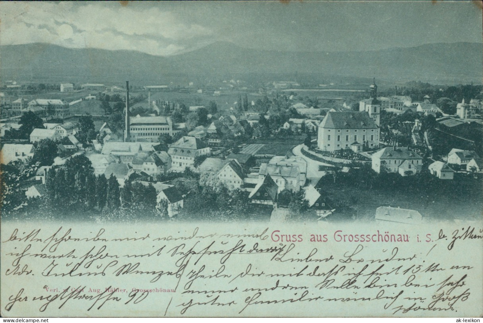 Großschönau (Sachsen) Mondscheinlitho Stadt, Fabrik Oberlausitz 1898 - Grossschönau (Sachsen)