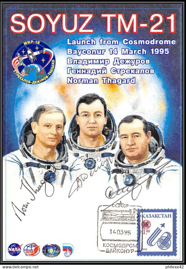 1748 Espace (space) Carte Maximum (card) Signé (signed Autograph) Pilots Kazakhstan 14/3/1995 Soyouz (soyuz) Tm 21 - Asia