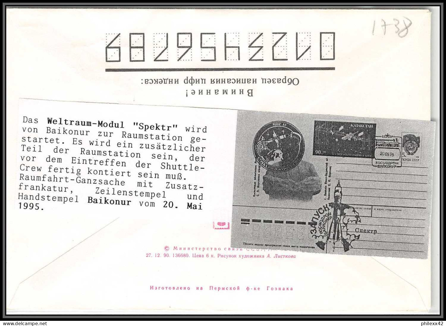 1738 Espace (space Raumfahrt) Entier Postal (Stamped Stationery) Kazakhstan 20/5/1995 Mir Soyuz (soyouz) Module Sepktr - Asia