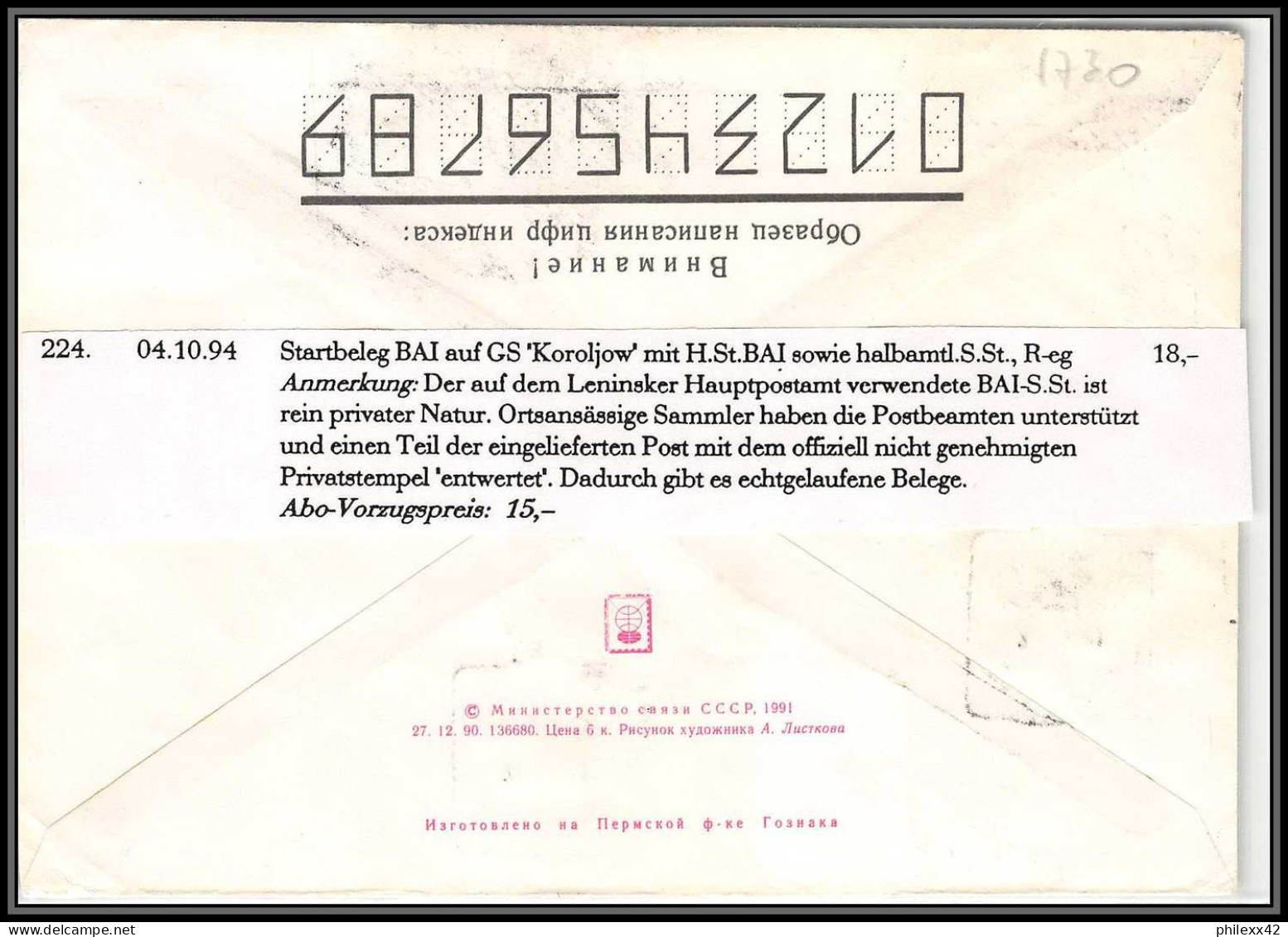 1730 Espace Space Lettre (cover Briefe) Kazakhstan 4/10/1995 Soyuz Soyouz Sojus Korolev Rare Recommandé Registered - Asien