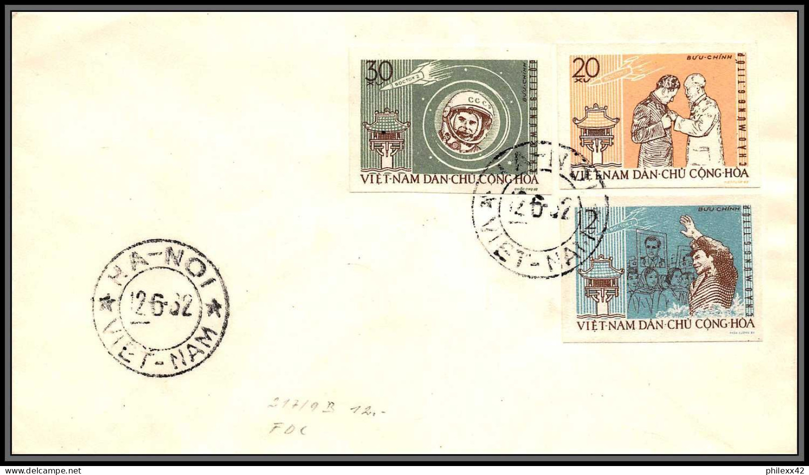 1527 Espace (space Raumfahrt) Lettre (cover Briefe) Viet Nam (Vietnam) Titov Fdc 12/6/1962 NON DENTELE (imperforate) - Asia