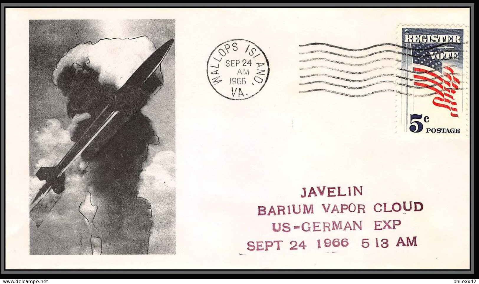0599 Espace (space Raumfahrt) Lettre (cover Briefe) USA 24/9/1966 Wallops Islands Javelin Barium Vapor Cloud Us-german - Etats-Unis
