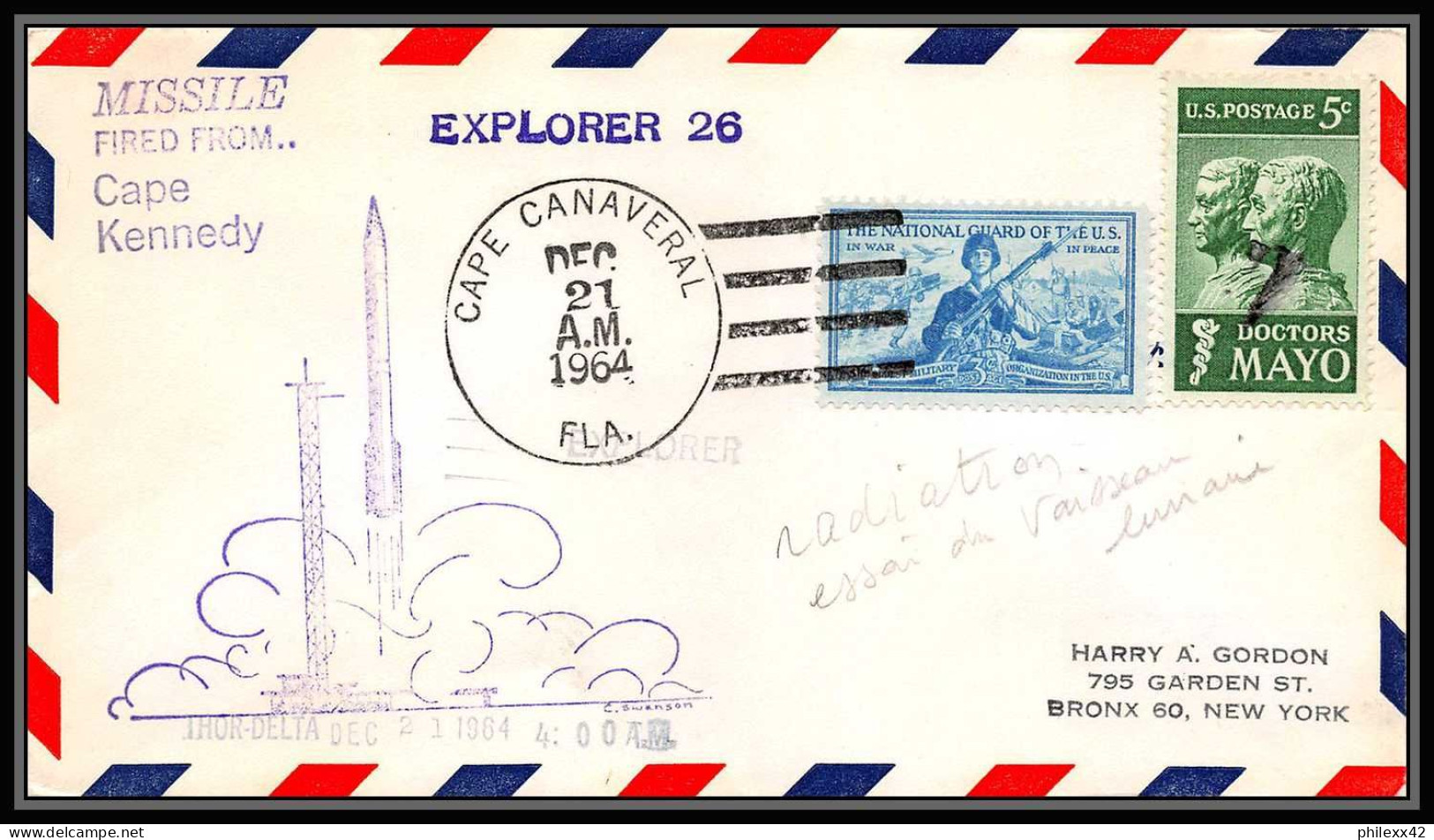 0820 Espace (space Raumfahrt) Lettre (cover Briefe) USA 21/12/1964 EXPLORER 26 Radiation Essai Vaisseau Lunaire - Etats-Unis