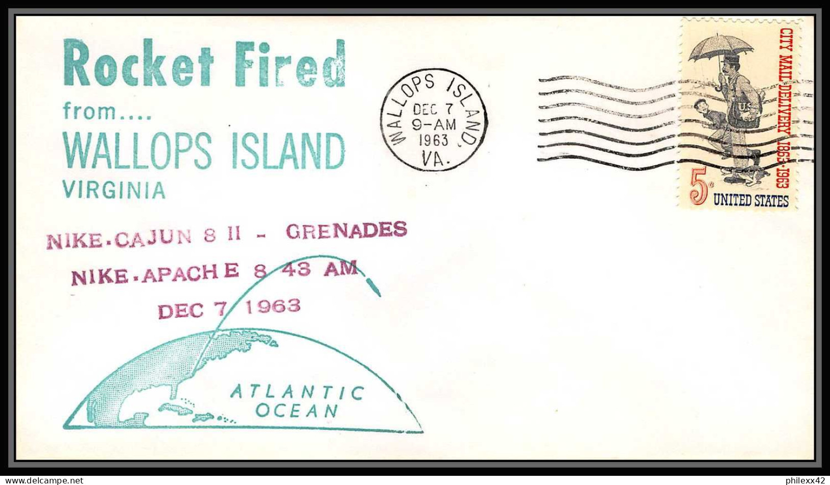 0428 Espace (space Raumfahrt) Lettre (cover Briefe) USA 7/12/1963 Wallops Islands Nika Cajun Apache  - Stati Uniti