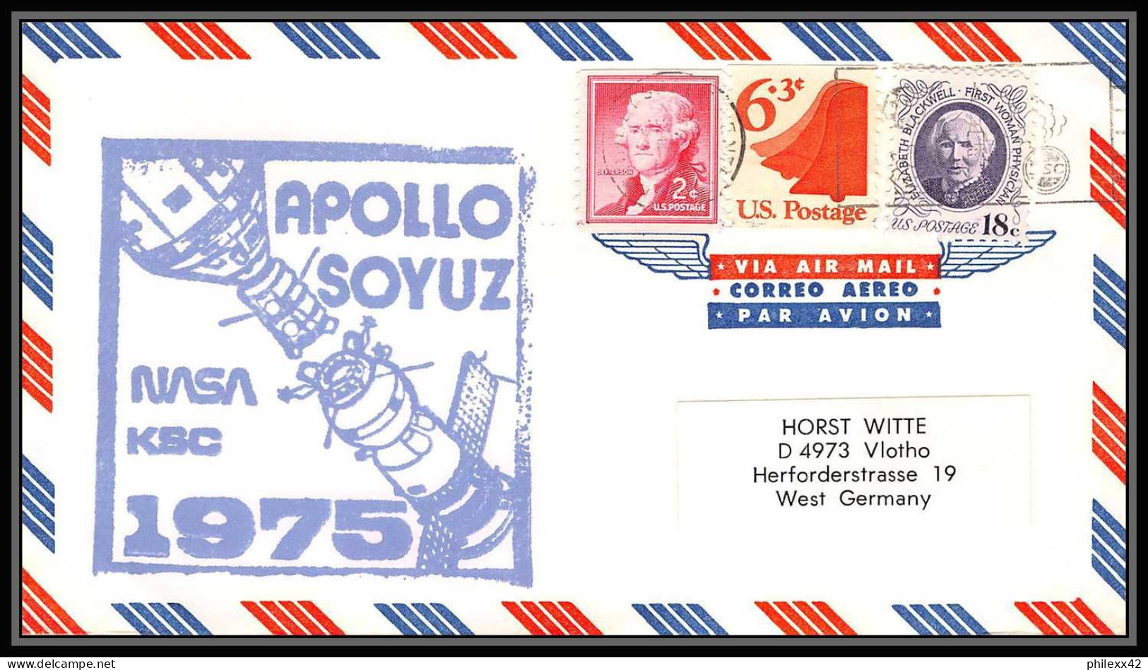 0180/ Espace (space Raumfahrt) Lettre (cover Briefe) USA 15/7/1975 Apollo Soyuz (soyouz Sojus) Project Kennedy Center - Stati Uniti