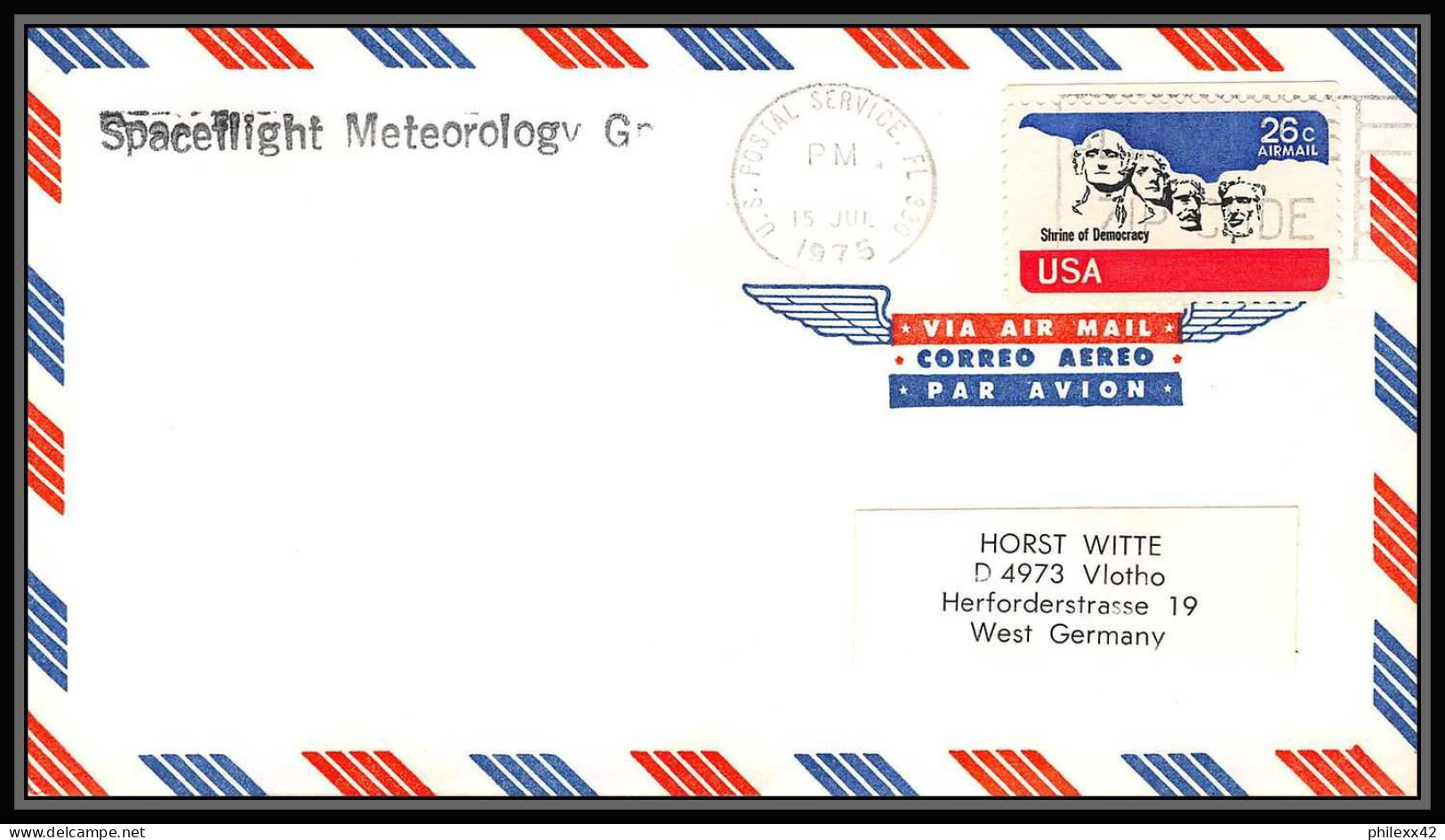 0146/ Espace (space Raumfahrt) Lettre (cover Briefe) USA 15/7/1975 Apollo Soyuz (soyouz Sojus) Project Meteorology - Stati Uniti
