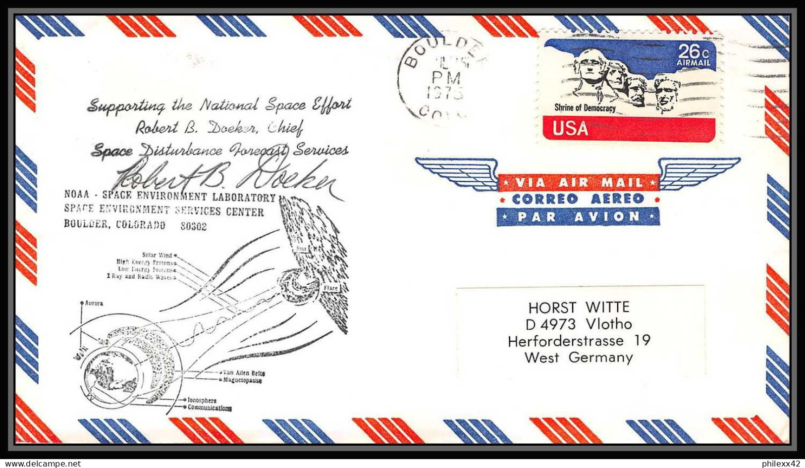 0135/ Espace (spacet) Lettre Cover Signé (signed Autograph) USA 15/7/1975 Apollo Soyuz (soyouz) Boulder  - Stati Uniti