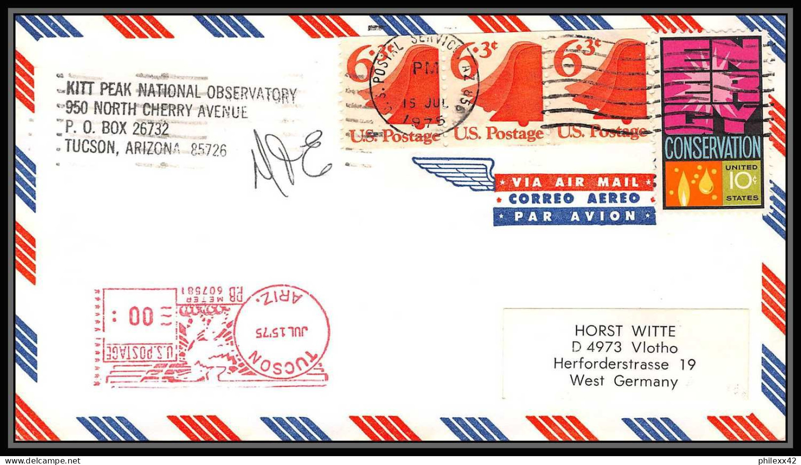 0109/ Espace (space Raumfahrt) Lettre (cover Briefe) USA 15/7/1975 Apollo Soyuz (soyouz) Project TUSCON - Etats-Unis