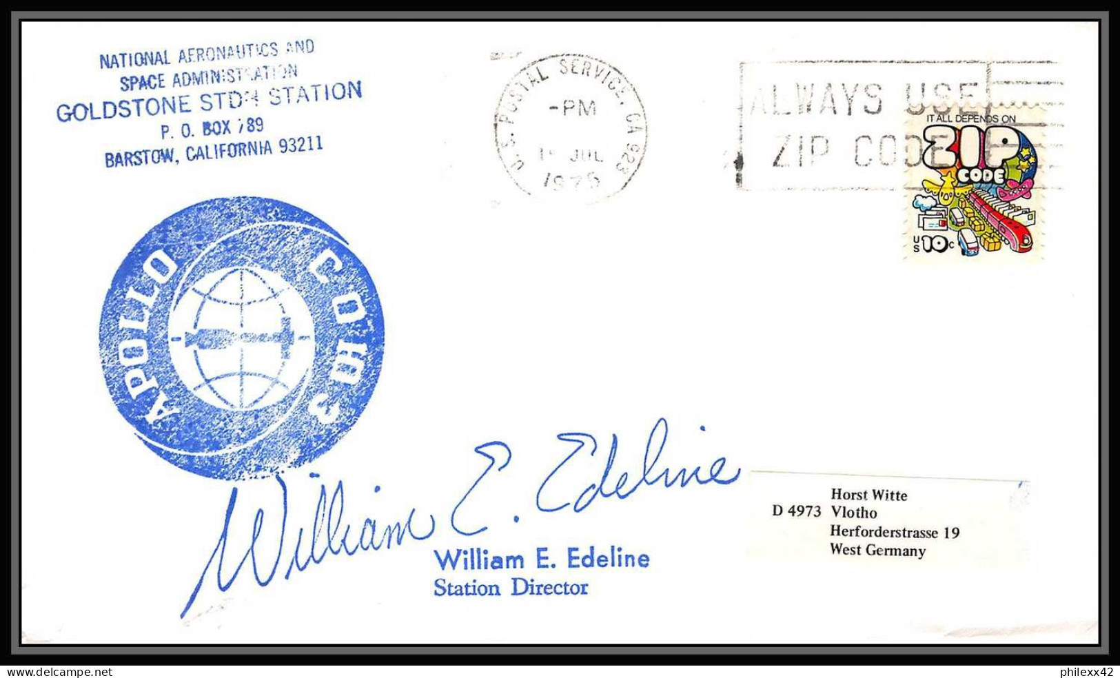 0075/ Espace (space) Lettre Cover Signé USA 16/7/1975 Apollo GOLDSTONE Apollo Soyuz (soyouz) Marshall - Stati Uniti
