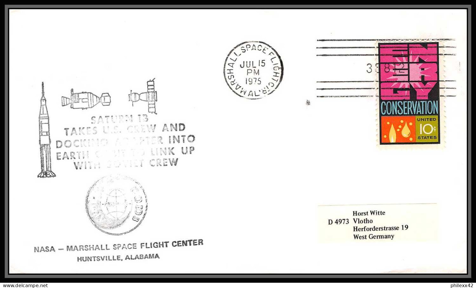 0063/ Espace (space Raumfahrt) Lettre (cover Briefe) USA 15/7/1975 SATURN 1B Apollo Soyuz (soyouz Sojus) Test Project  - Etats-Unis