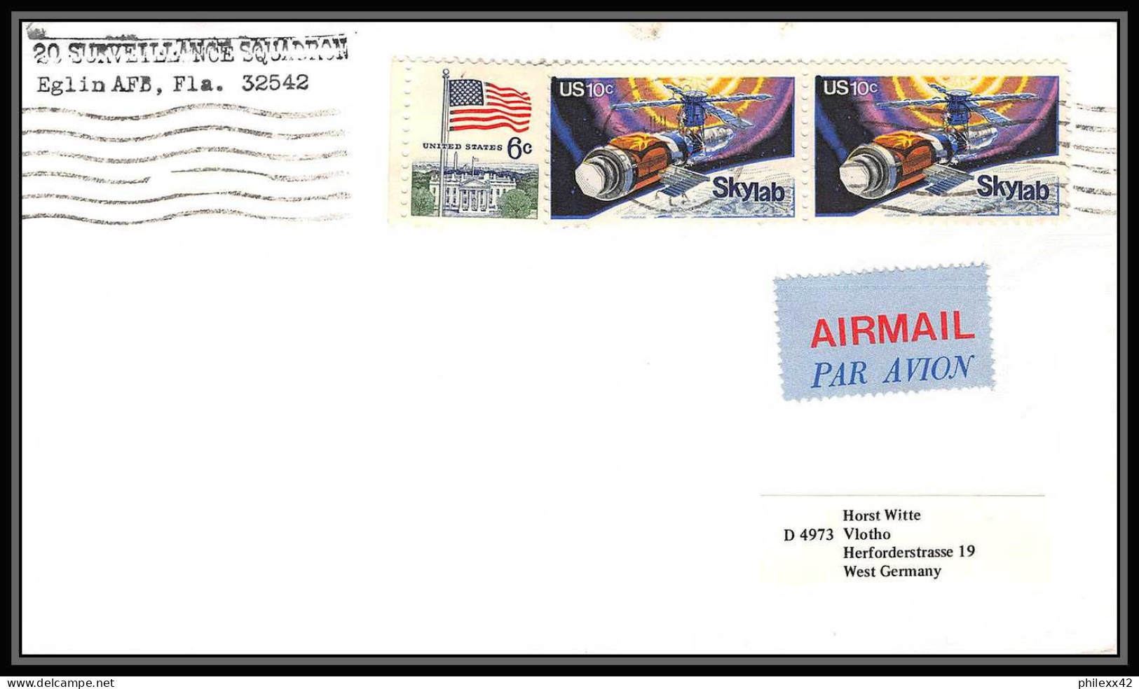 0032/ Espace (space Raumfahrt) Lettre (cover Briefe) USA Skylab 15/7/1975 - EGLIN AFB SURVEILLANCE STATION Apollo Soyuz - Stati Uniti