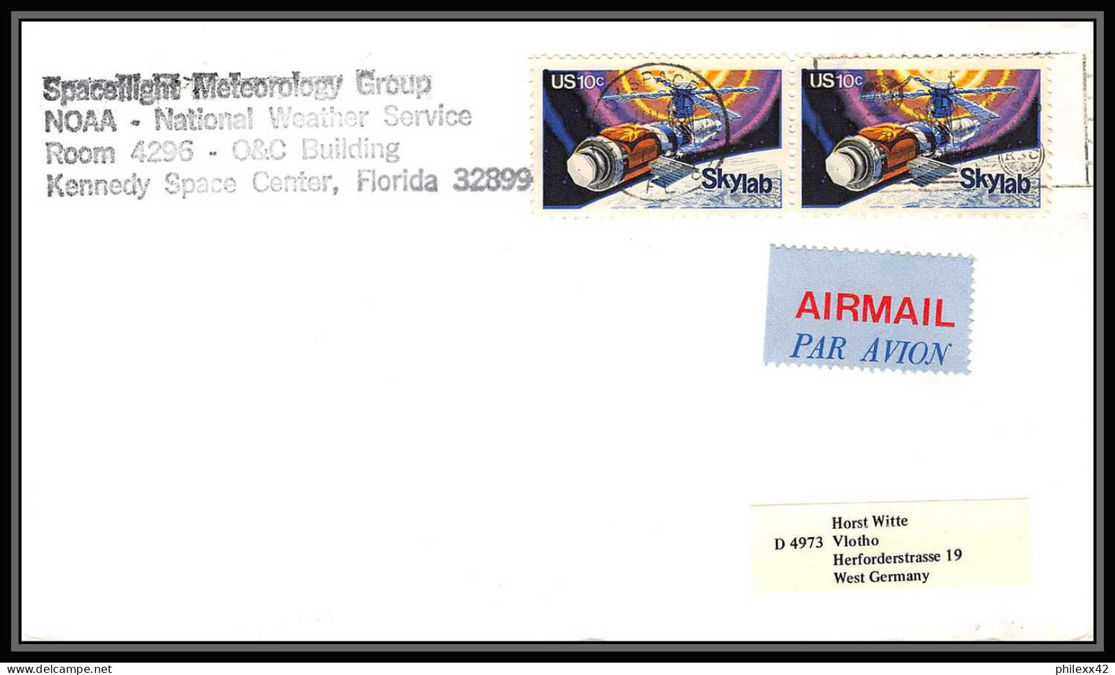 0002/ Espace (space Raumfahrt) Lettre (cover Briefe) USA Skylab 24/7/1975 KENNEDY SPACE CENTER Apollo Soyuz Test Project - Estados Unidos