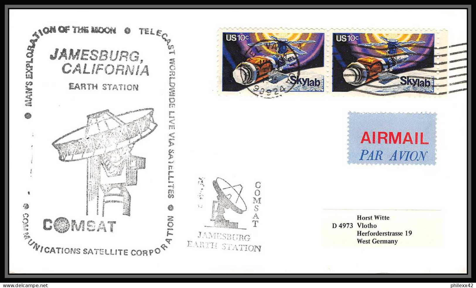 0008/ Espace (space Raumfahrt) Lettre (cover Briefe) USA Skylab 15/7/1975 - COMSAT JAMESBURG CALIFORNIA Apollo Program - Etats-Unis