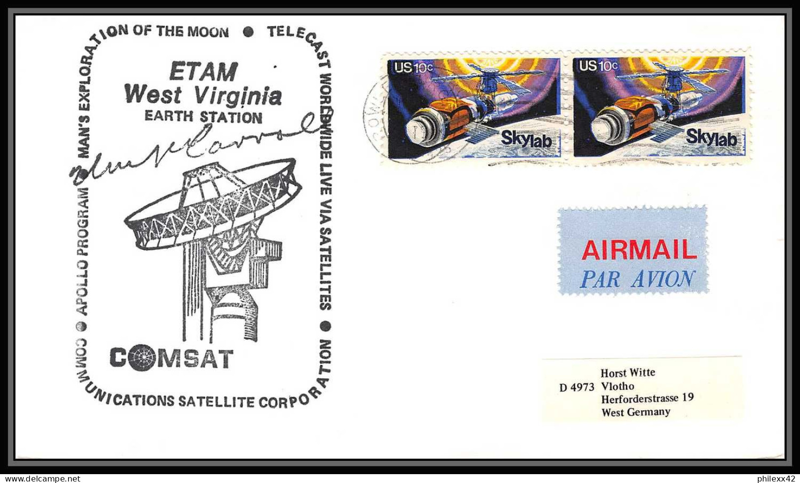0007/ Espace (space Raumfahrt) Lettre (cover Briefe) USA Skylab 15/7/1975 - COMSAT ETAM WEST VIRGINIA Apollo Program - USA