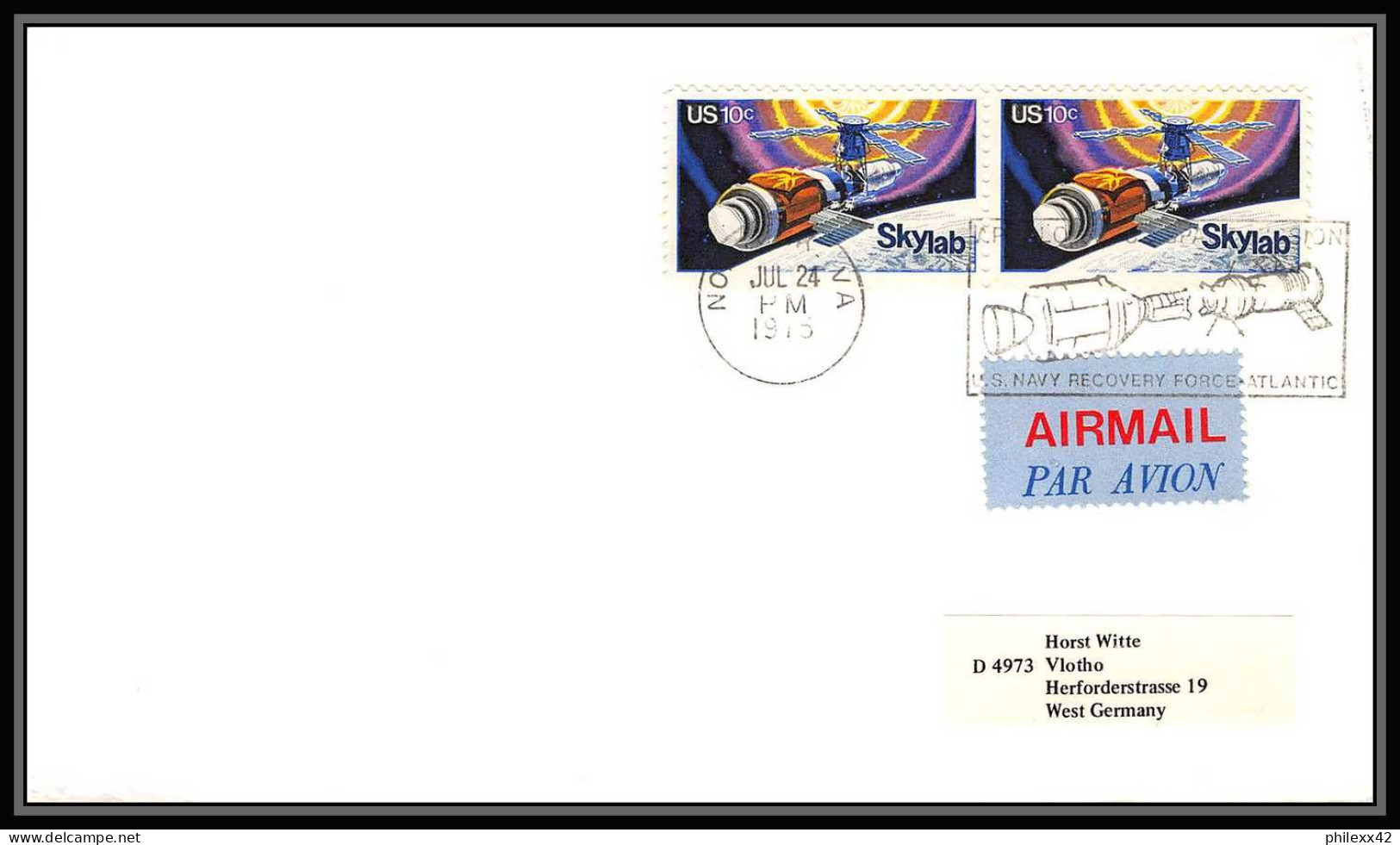 0004/ Espace (space Raumfahrt) Lettre (cover Briefe) USA Skylab 24/7/1975 Norfolk Apollo Soyuz Test Project - United States