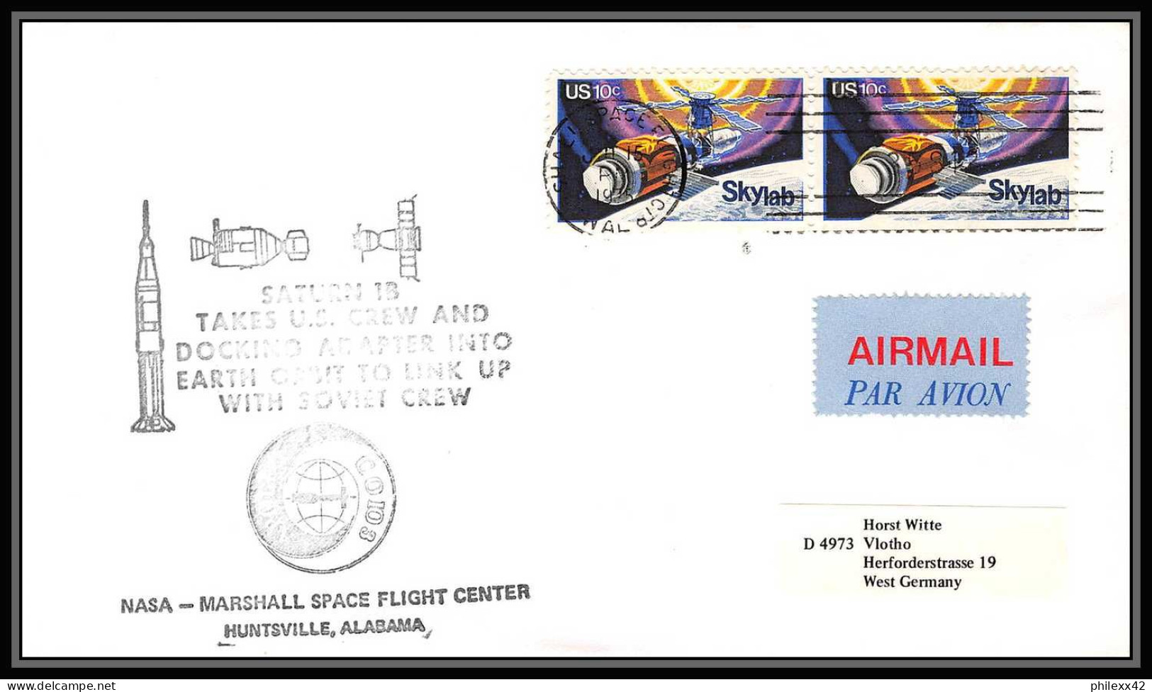 0005/ Espace (space Raumfahrt) Lettre (cover Briefe) USA Skylab 15/7/1975 - SATURN 1B Marshall Apollo Program - Estados Unidos